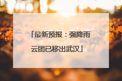 最新预报：强降雨云团已移出武汉